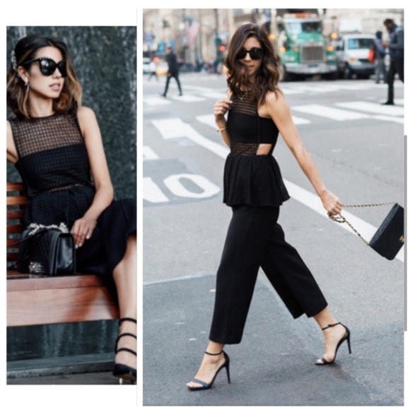 Self-Portrait Black Eyelet Lace Peplum Jumpsuit New Size UK 6, US 2 - Picture 2 of 9